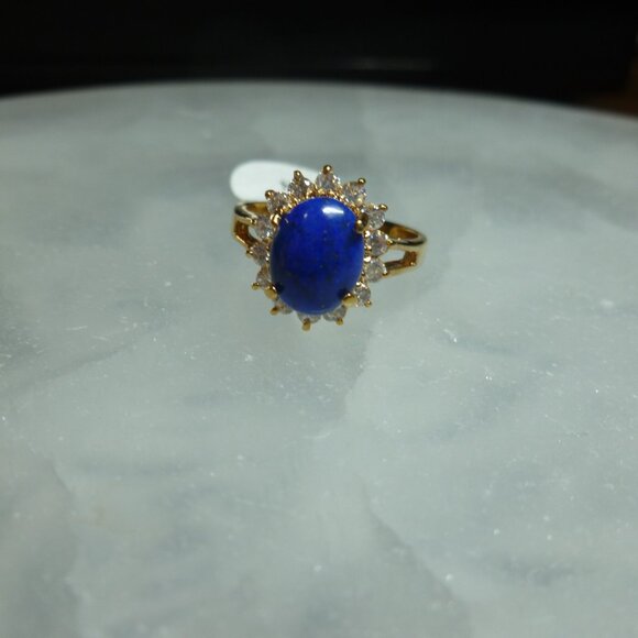 18K EP Gold Lapis Lazuli Cubic Zirconia Ring Size 8 - Picture 9 of 12